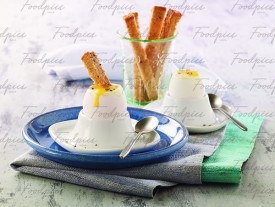 Boiled Egg Soft boiled eggs with bread sticks image preview