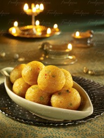 Motichur Ladoo Fried batter drops in sugar syrup image preview